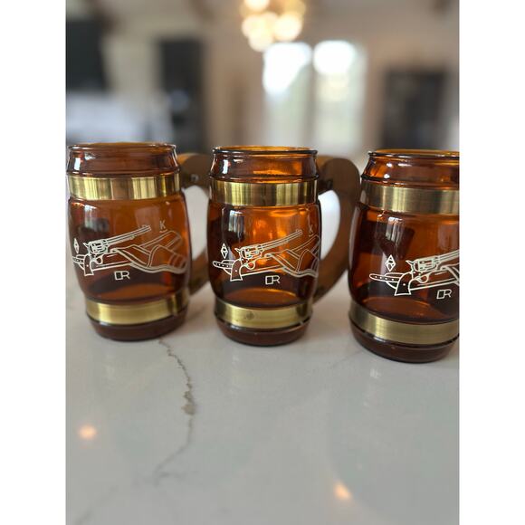 Vintage Siesta Ware Mugs | Western‎ Set of 6 | Amber Glass with Wood Handles - Picture 1 of 4
